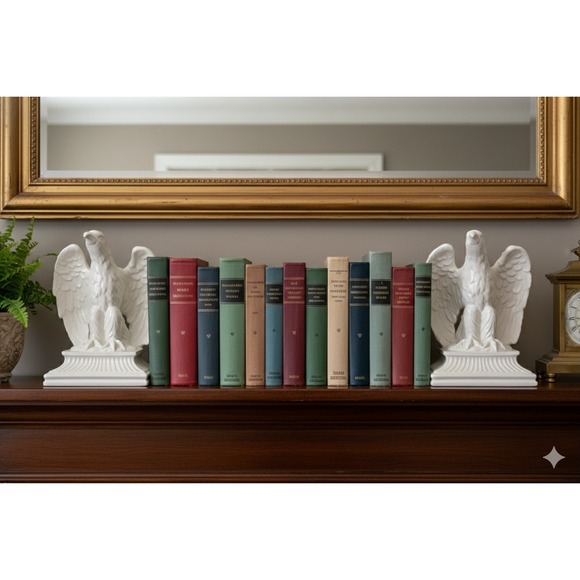 Vintage White Ceramic Eagle Bookends Set Glossy Porcelain Made In Italy